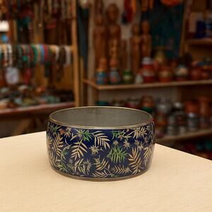 Vintage Brass-Core Cloisonné or Enamel-over-Metal Bangle Bamboo Leaf Pattern